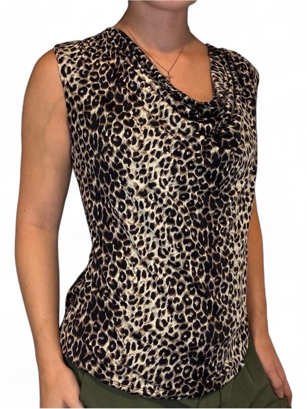 Jennie & Marlis leopard print cowl neck blouse